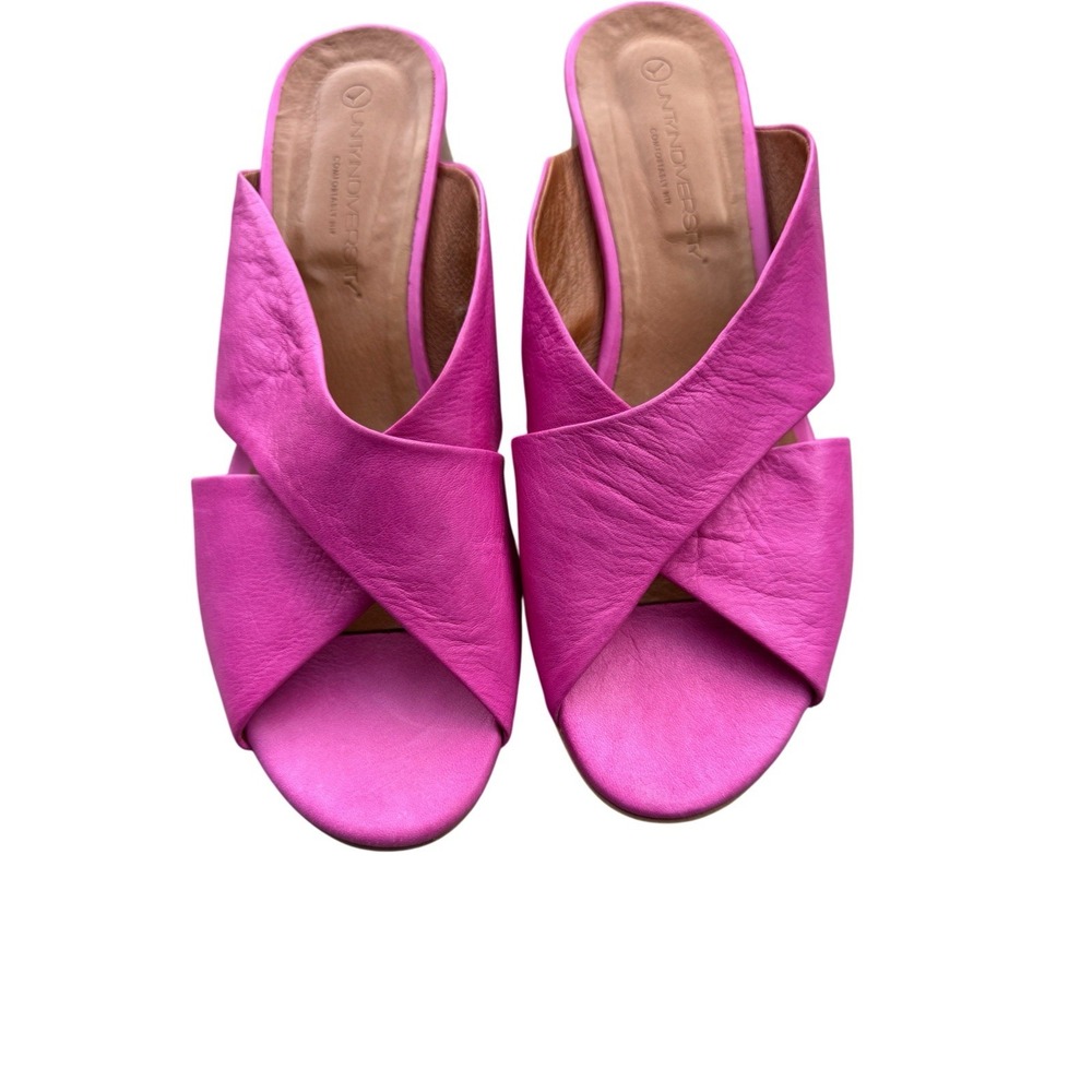 Unity in Diversity Pink Leather Slide Sandals EU 41 US 9.5 Block Heel